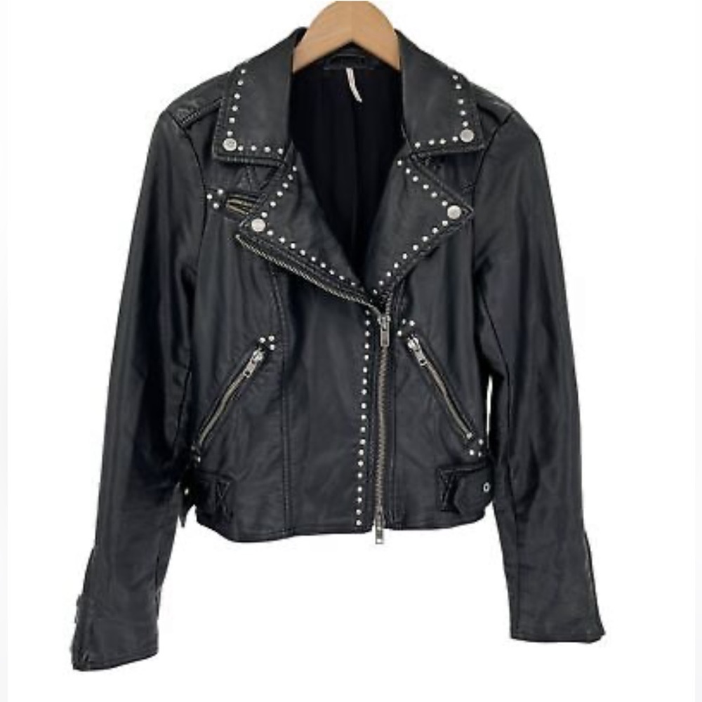 Free People Studded Vegan Leather Moto Jacket